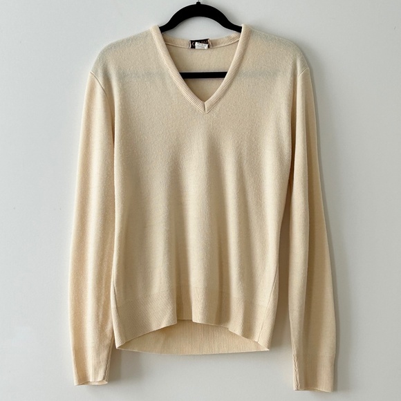 Vintage 70s Cream V-Neck Carara Sweater - Picture 1 of 16